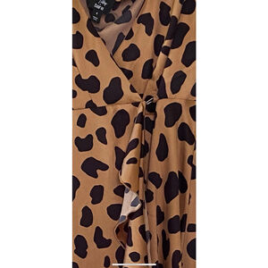 Women's Bar III Brown Black Leopard Print Midi Wrap Dress S